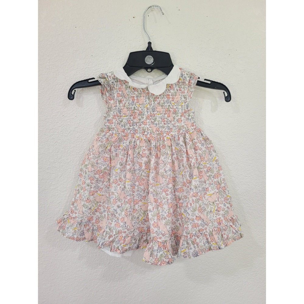 Haute Hippie Baby Girl Floral Bunny Smocked Dress 18M Peter Pan Collar #R